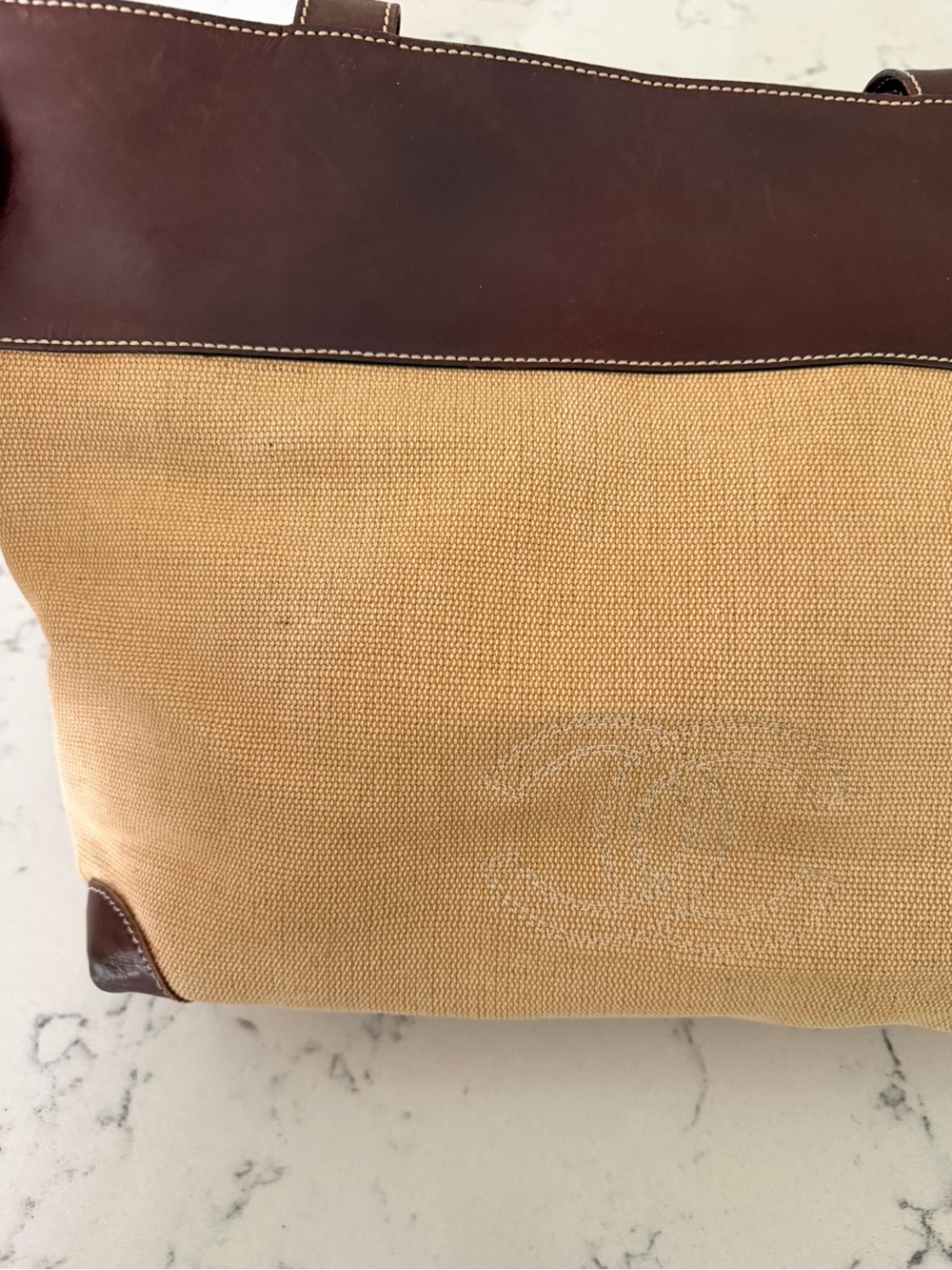 Chanel Summer Raffia Woven & Leather Tote Bag Tan Dark Brown Vintage Large - Picture 2 of 15